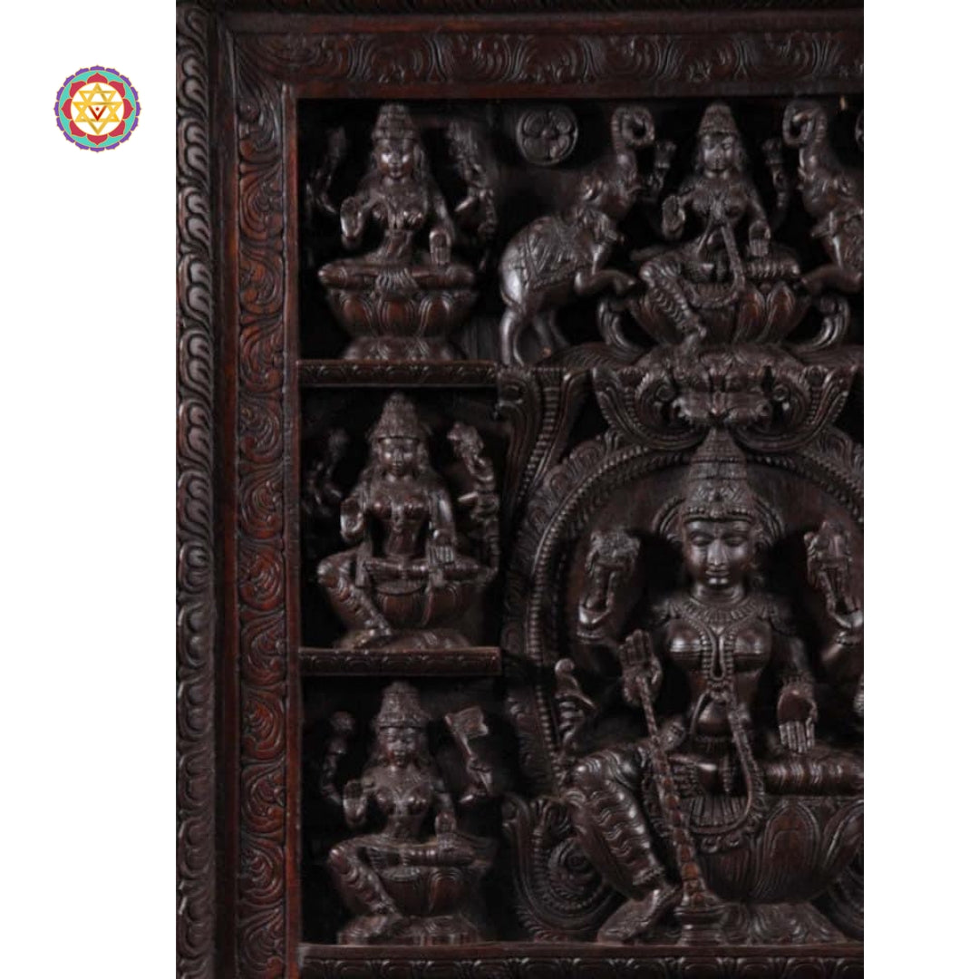 Square Astalaxmi Wall Panel /Wall Mount hanging .Handcarved on Wood.