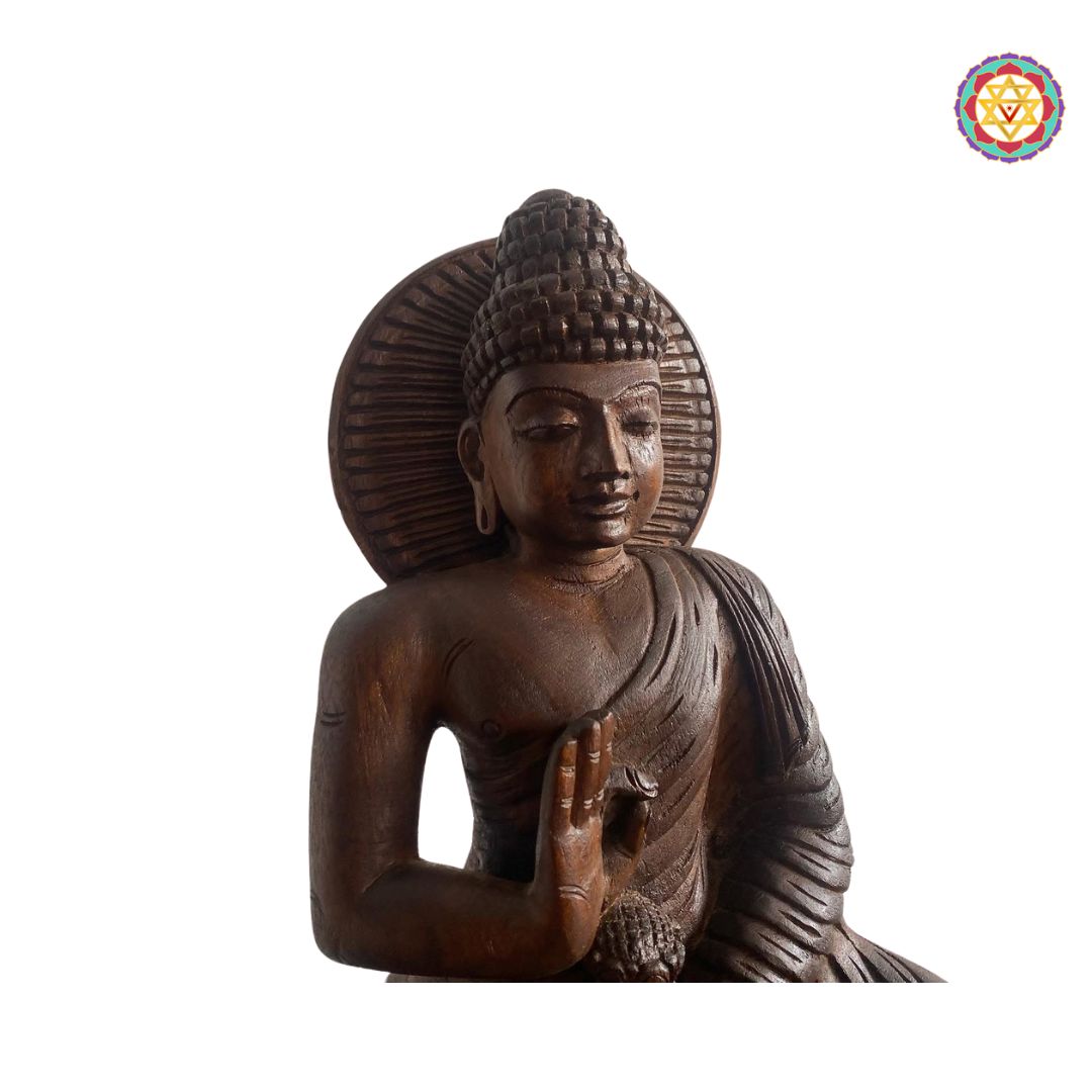 buddha sculpture woodcarved back view crafted finish