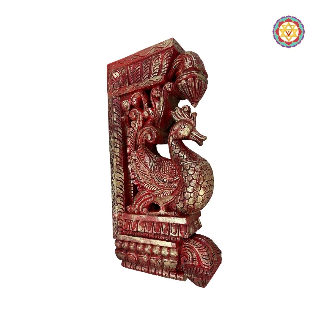 Pair of standing hamsa bird brackets showing fine detailing and floral carvings