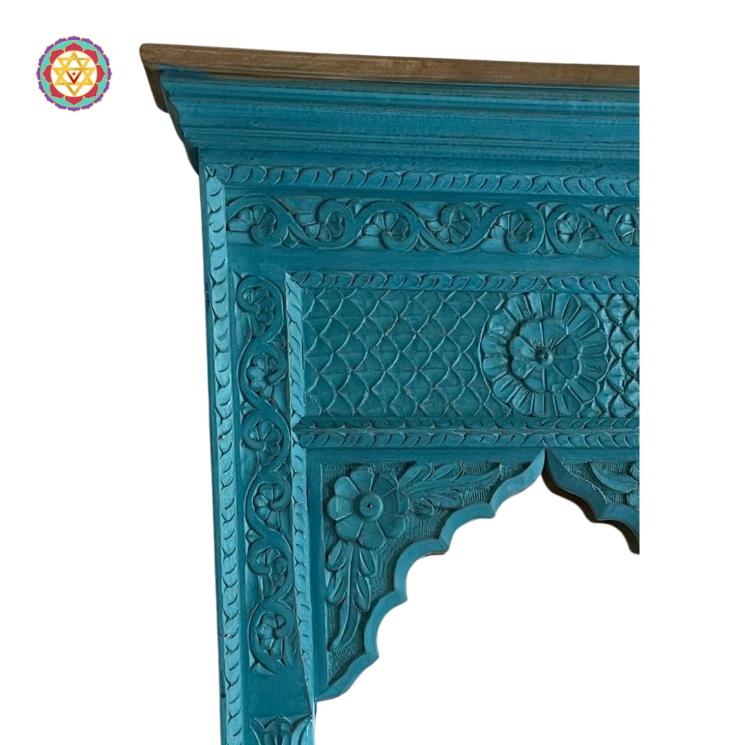 “Beautifully crafted wooden Jharokha mirror in a traditional Haveli style.”