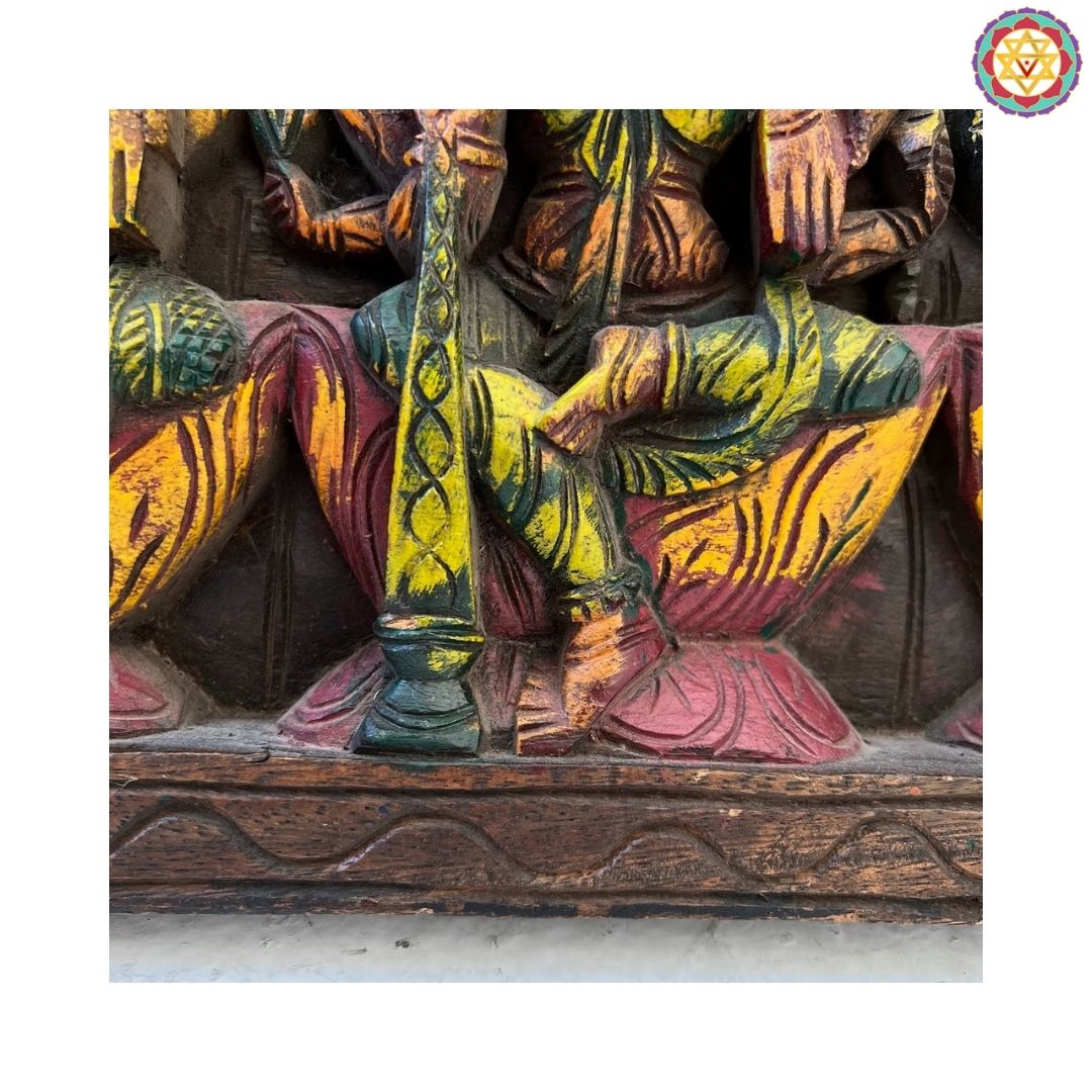 Intricately Carved Horizontal Ashtalakshmi Panel with Trunk-Up Elephants on Sides – Wall Mountable Divine Art