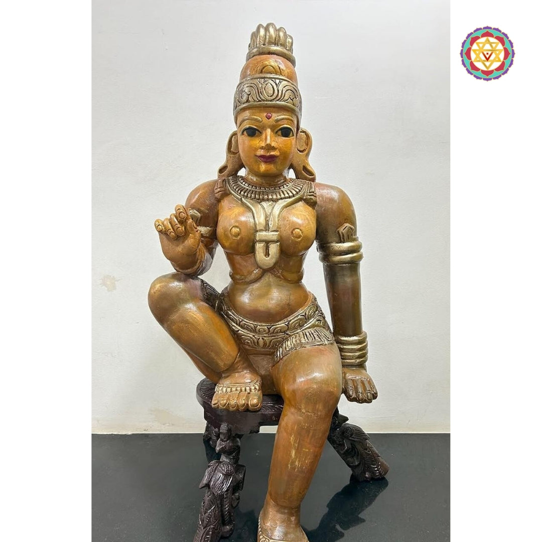 Woodcarved sitting Parvati sitting in Lalita Roop,Sculpture/Statue .