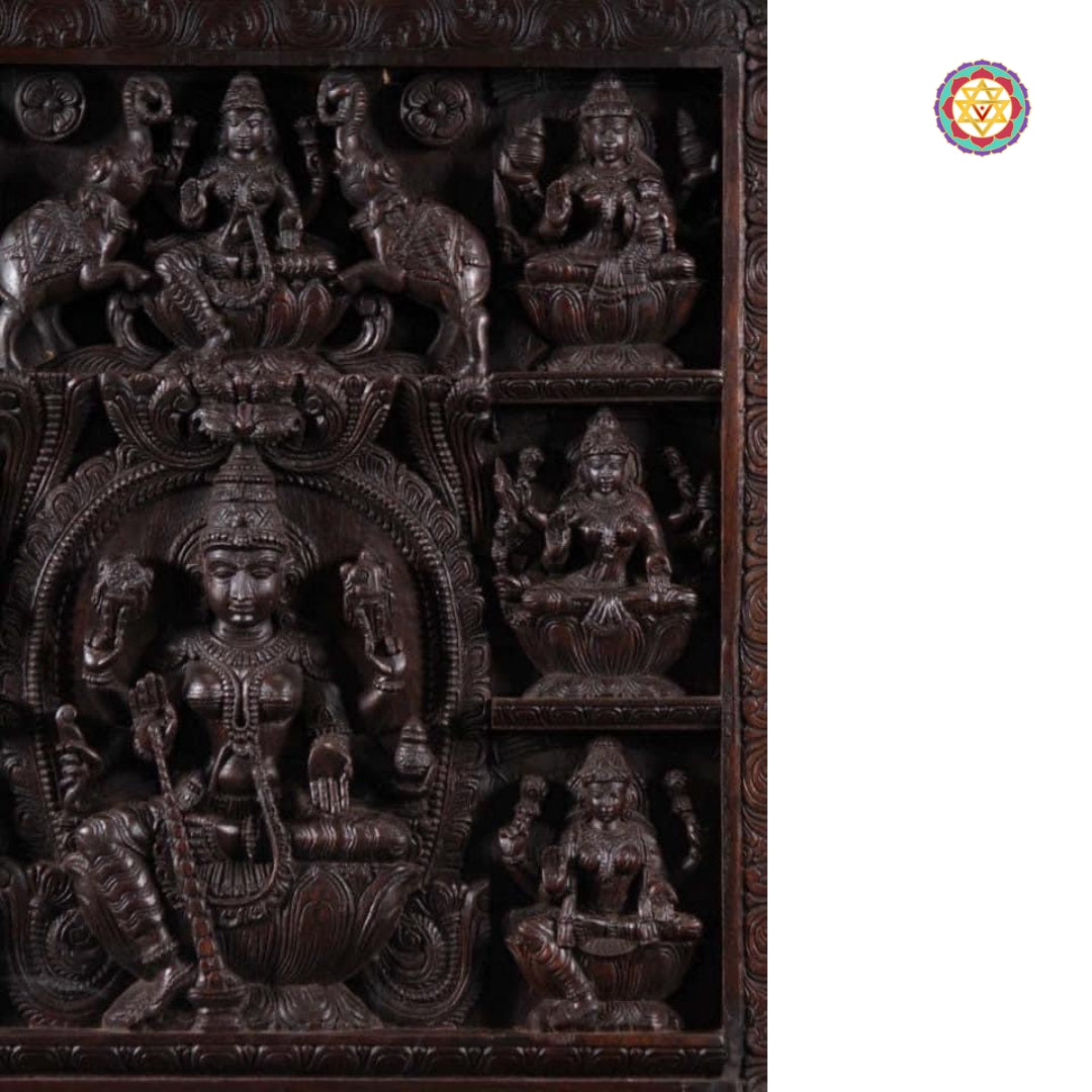 Square Astalaxmi Wall Panel /Wall Mount hanging .Handcarved on Wood.