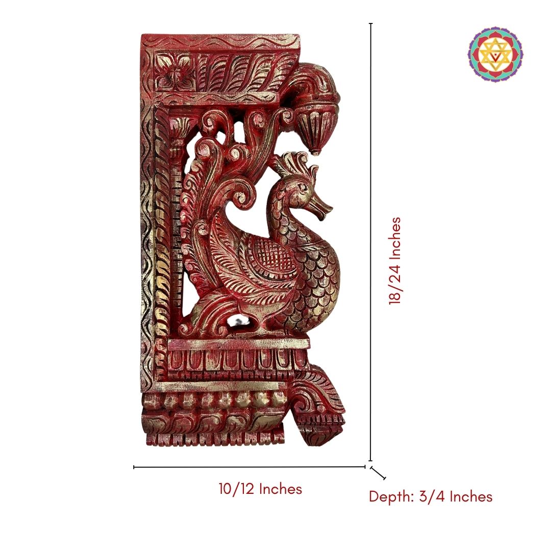 Intricately Handcarved Beautiful Standing Hamsa Bird (Annapakshi) Paired Wooden Wall Brackets (Single))