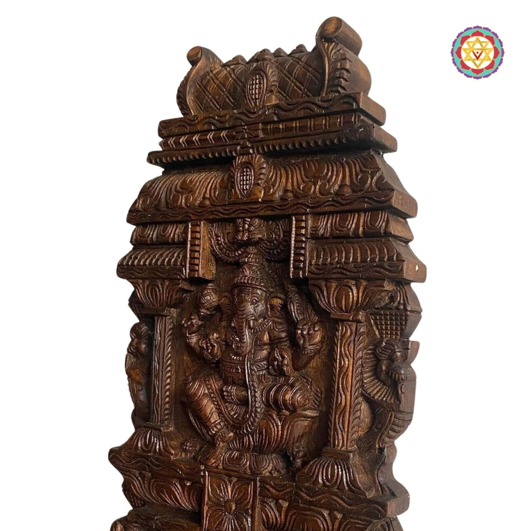 Woodcarved Ganesha Kavadi Panel.Temple Gopuram style wall hanging