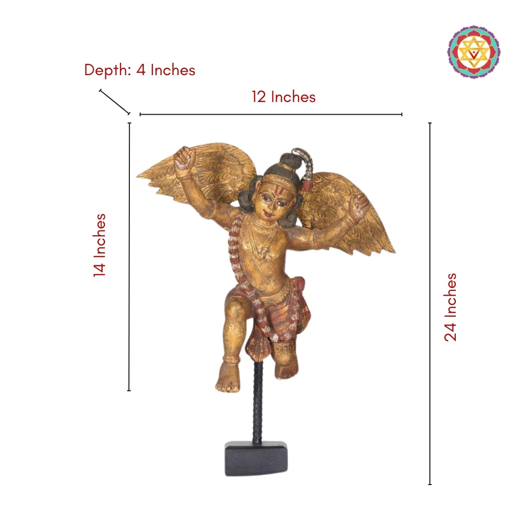 detailed carving of gandharva indian angel on solid wood base