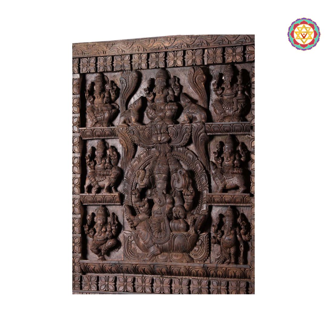Astaganesh Wooden Wall Panel – Square Teak Frame Decor