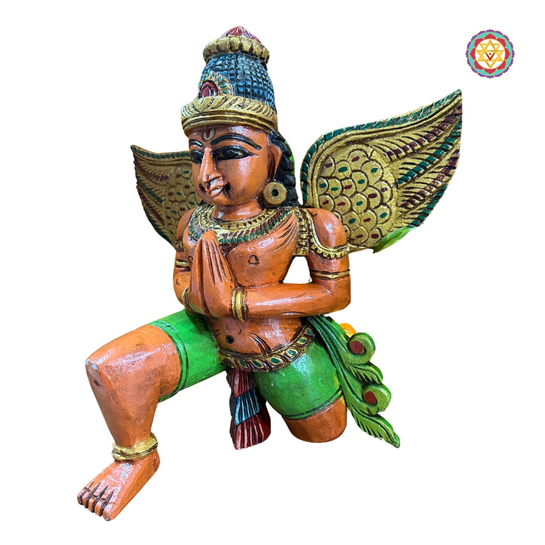 Woodcarved Garuda Sculpture ,Meditation Pose .