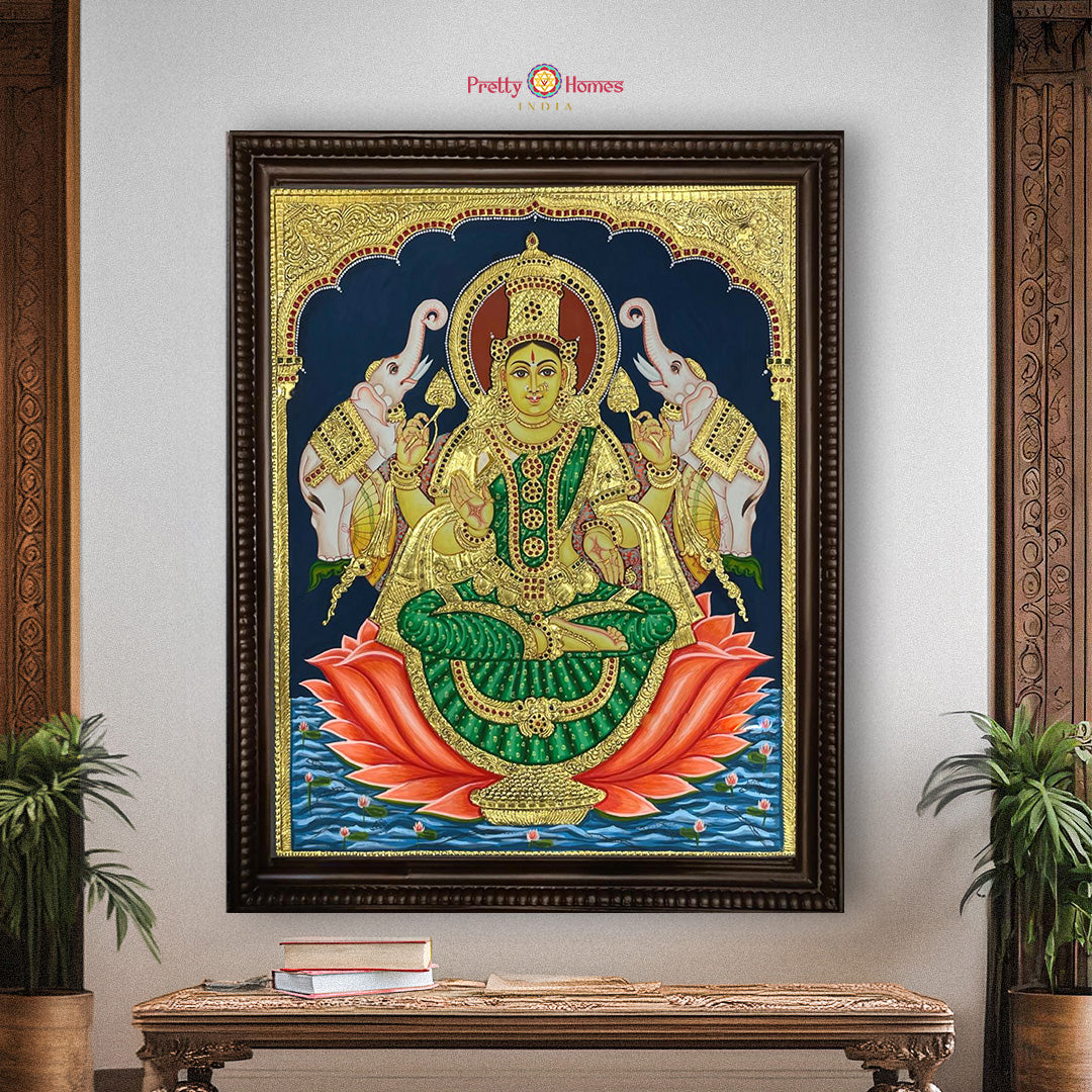 Handmade Tanjore Painting of Vishnu Narasimha with Lakshmi – Traditional Gold Work Devotional Art