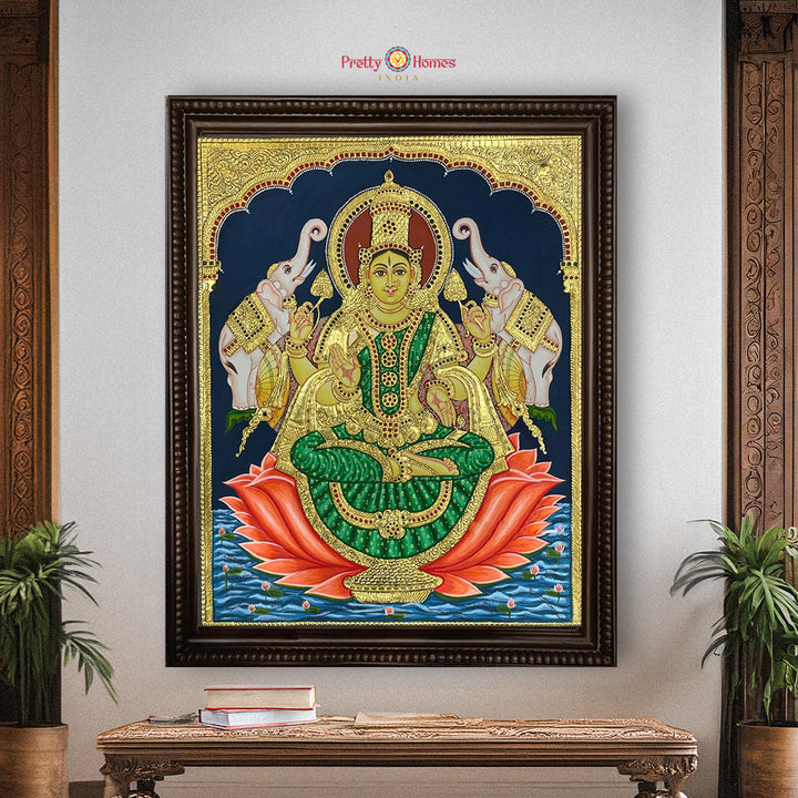 Handmade Tanjore Painting of Vishnu Narasimha with Lakshmi – Traditional Gold Work Devotional Art