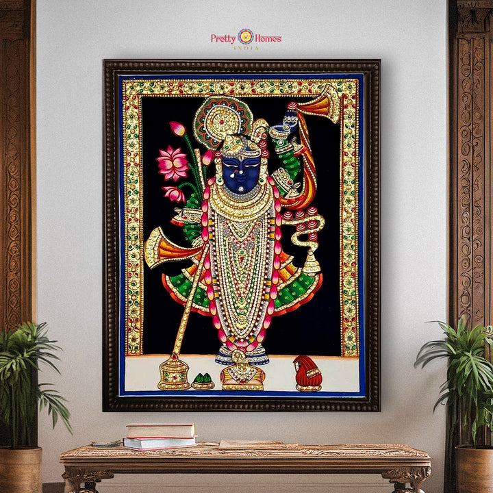 Shrinathji Darshan Handmade Tanjore Painting with Real Gold Work – Devotional Fine Art for Pooja Rooms