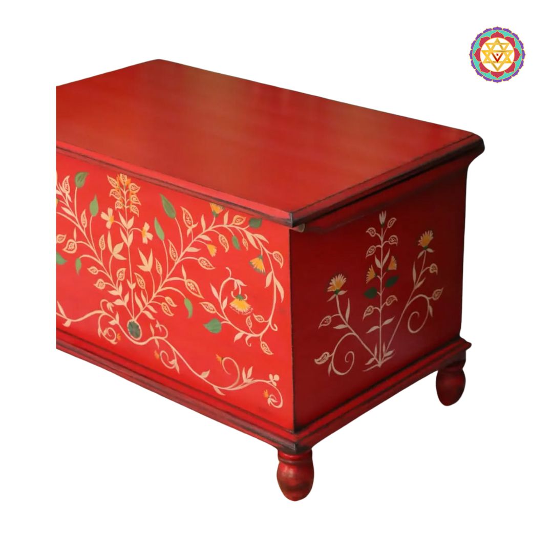 Woodcarved Hand Painted Solid Wood Storage Trunk,Wood Storage Box,Coffee Table,Living Room Furniture,Art And Decor