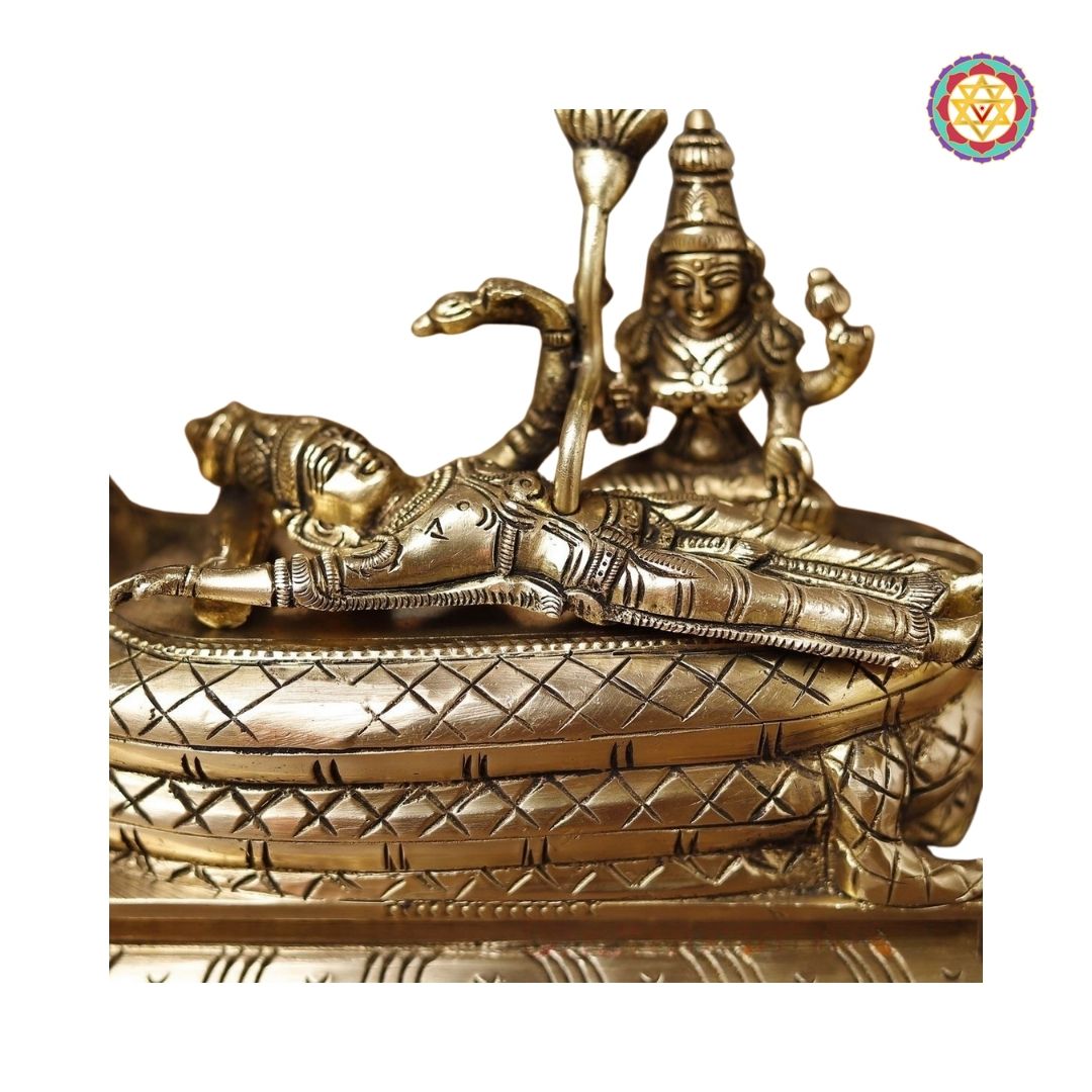 Brass Vishnu and Lakshmi Resting on Sheshnag, Smooth Gold Finish, 6”
