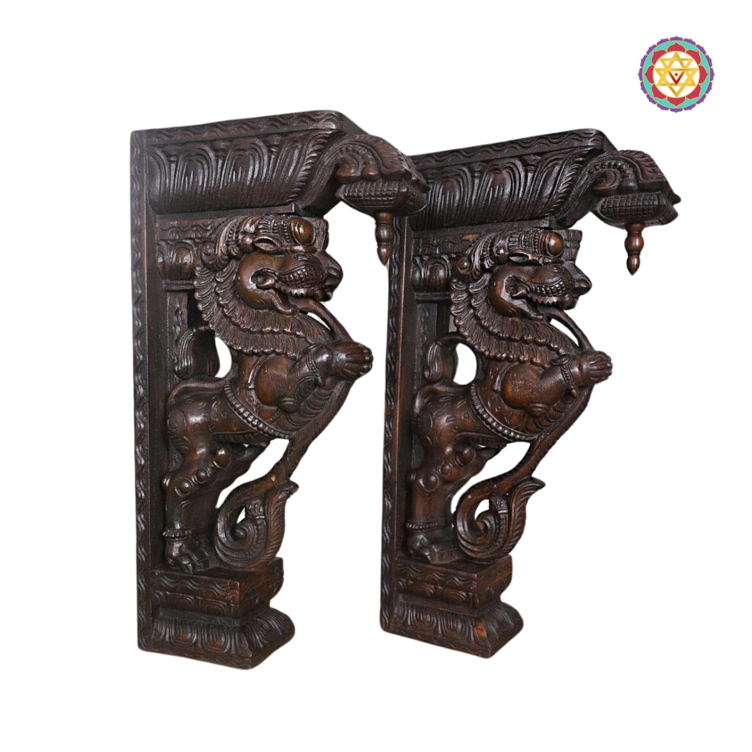 Woodcarved  Yali  / Dragon Statue Wooden Wall Bracket .Superfine finish (Single)