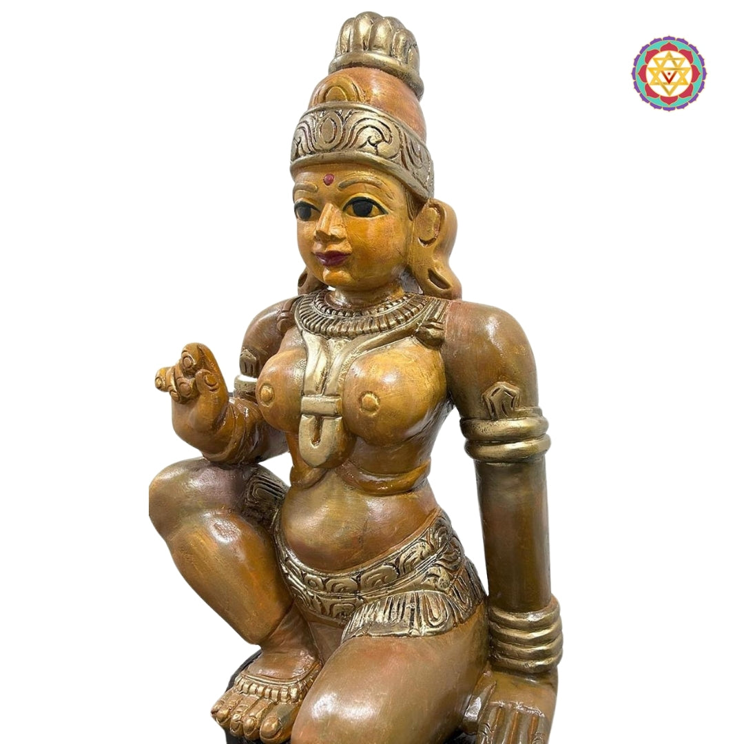 Woodcarved sitting Parvati sitting in Lalita Roop,Sculpture/Statue .