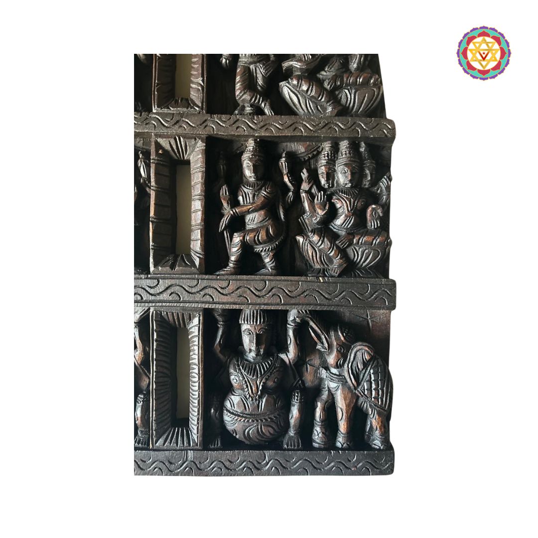 Close-up of Krishna, Ganesha, Lakshmi motifs in Chola style