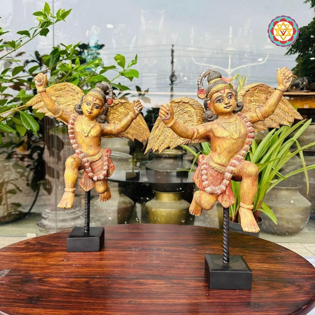 wooden angel figurine inspired by indian mythology for tabletop décor