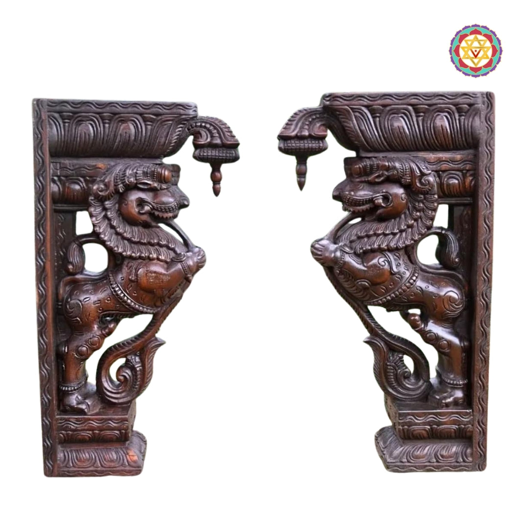 Woodcarved  Yali  / Dragon Statue Wooden Wall Bracket .Superfine finish