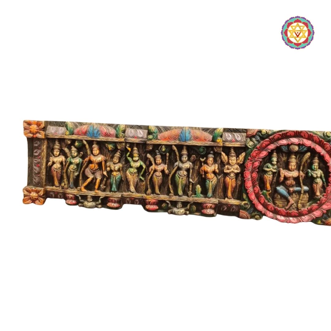 Full-length hand carved wall panel with Hindu deities