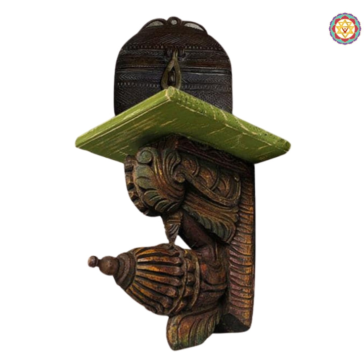 Traditional design woodcarved Bodhil brackets with top shelf
