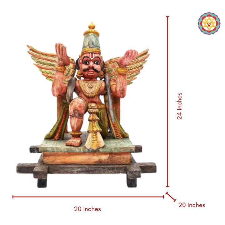 Hand-Carved Garuda Statue – Wooden Sculpture on Base