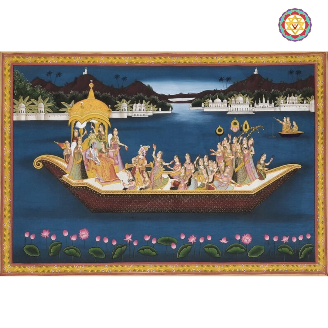 Horizontal layout of the full Nauka Vihar painting, ideal for wide wall displays.