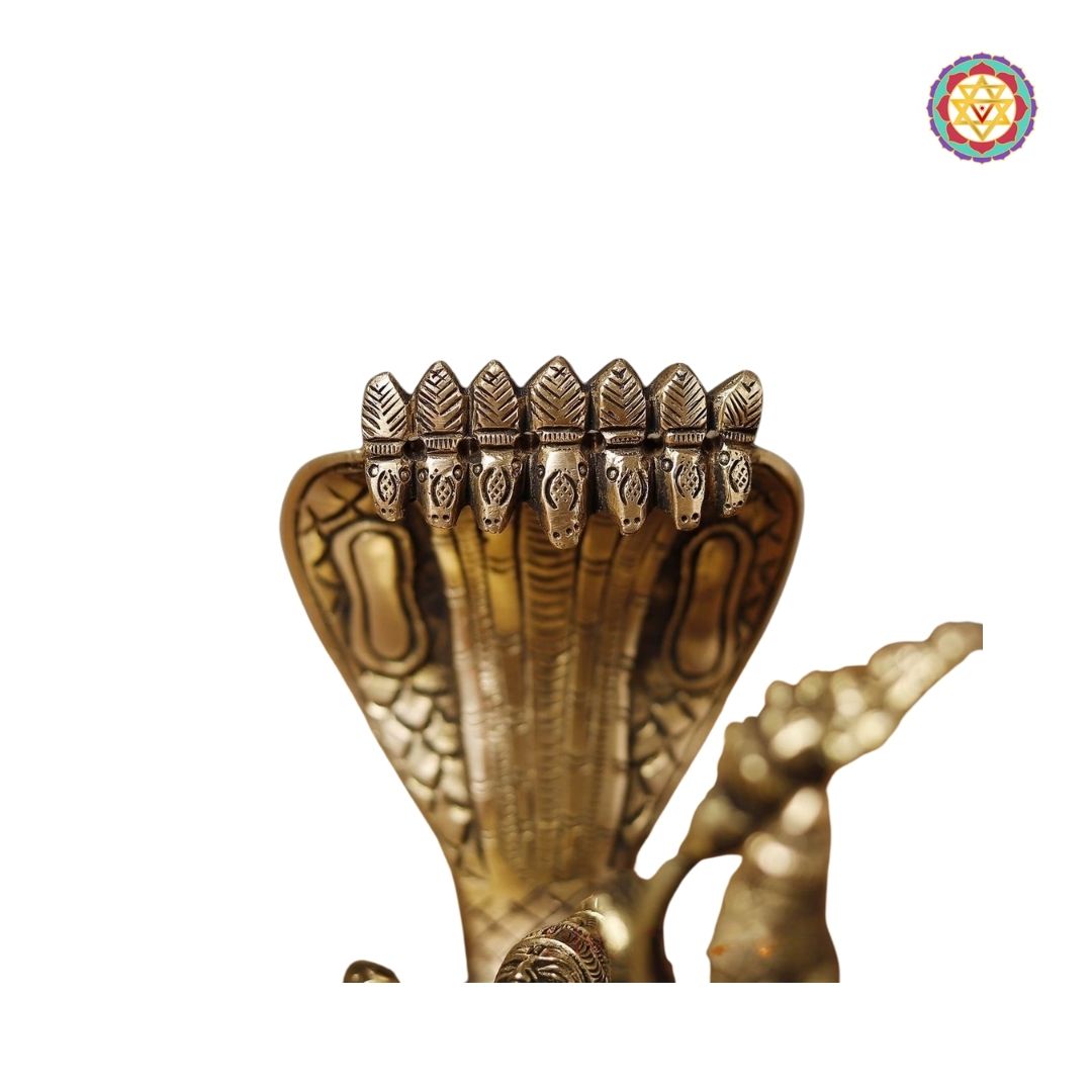 Brass Vishnu and Lakshmi Resting on Sheshnag, Smooth Gold Finish, 6”