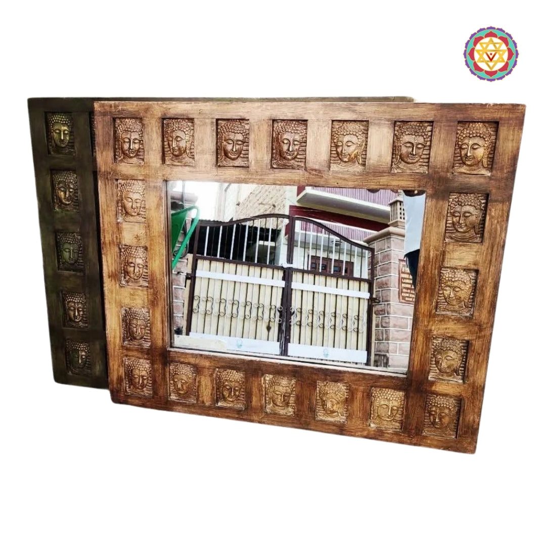 Close-up of Buddha detailing in wooden frame