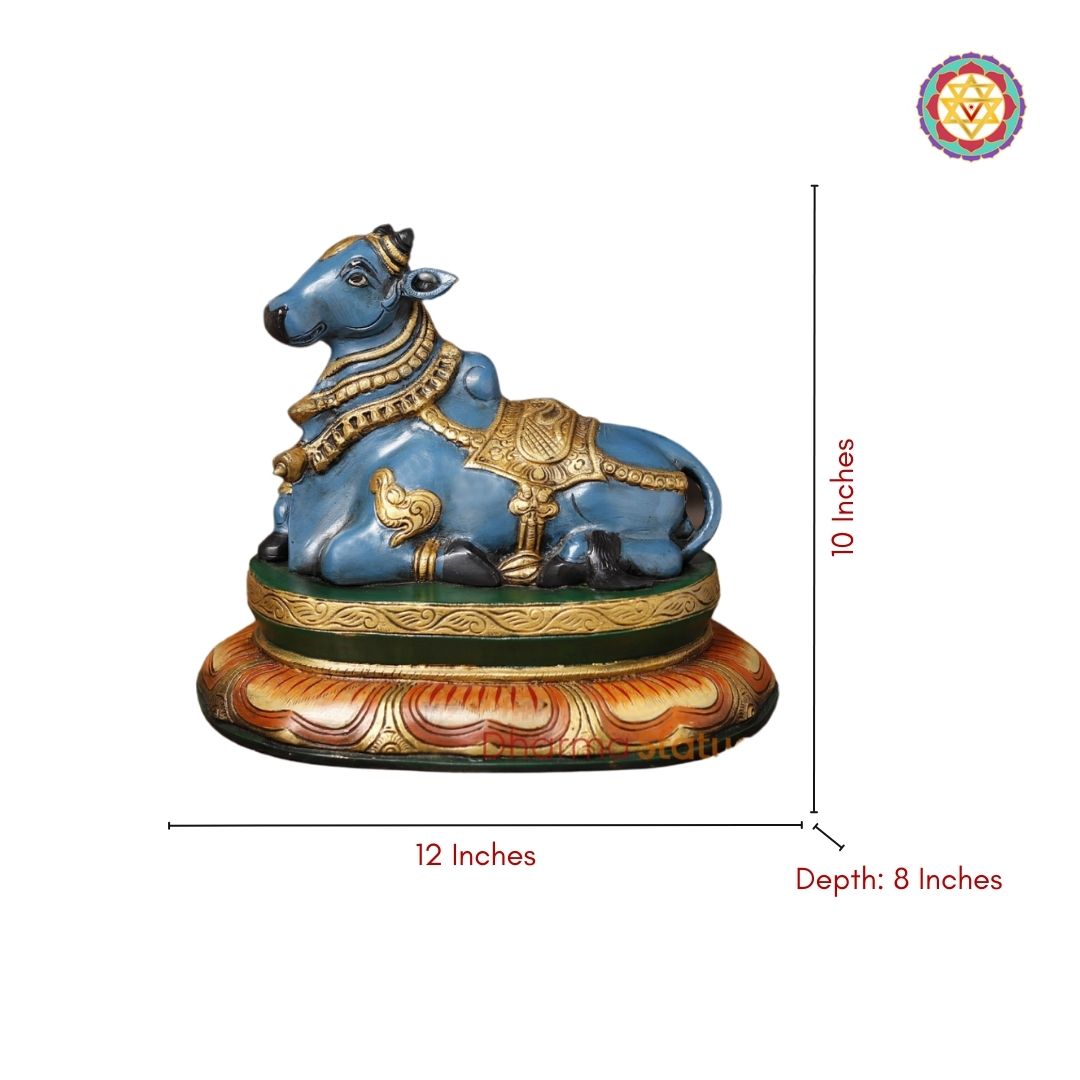 Mystic Blue Brass Nandi Idol – Sacred Guardian with Golden Accents (10”)
