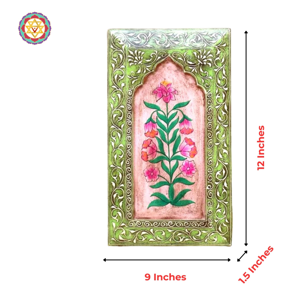 Intricate Pichwai tableau featuring Krishna’s playful leelas accompanied by floral and animal motifs