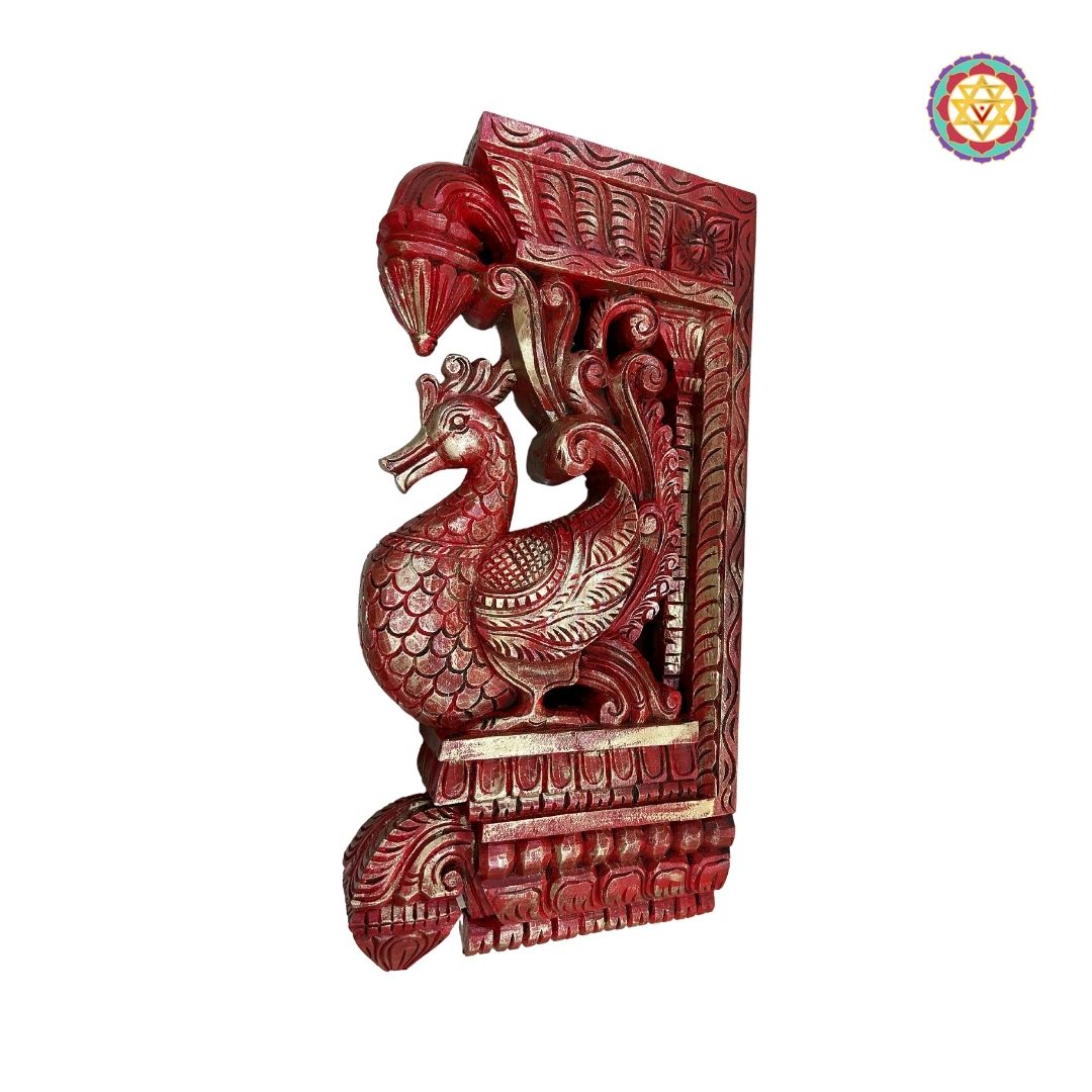 Intricately Handcarved Beautiful Standing Hamsa Bird (Annapakshi) Paired Wooden Wall Brackets (Single))