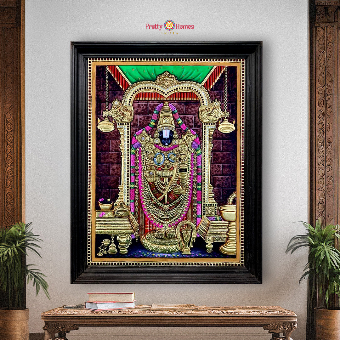 Tirupati Balaji (Srinivasa) Handmade Tanjore Painting with Real Gold Work – Collectible Devotional Fine Art
