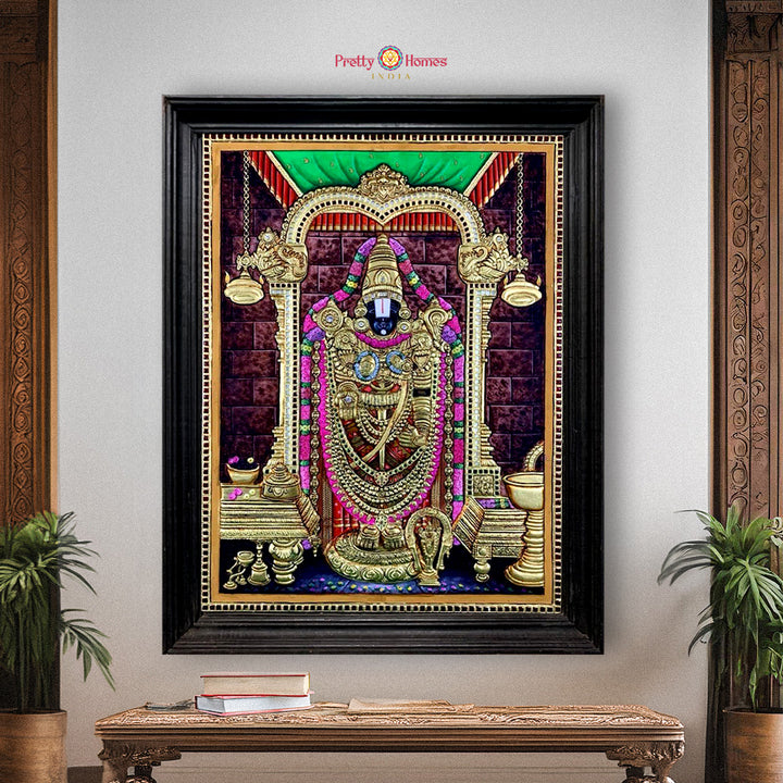 Tirupati Balaji (Srinivasa) Handmade Tanjore Painting with Real Gold Work – Collectible Devotional Fine Art