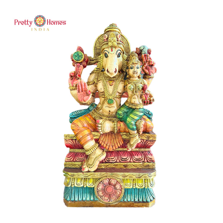 Woodcarved Hayagriva with Lakshmi – Superfine Finish statue