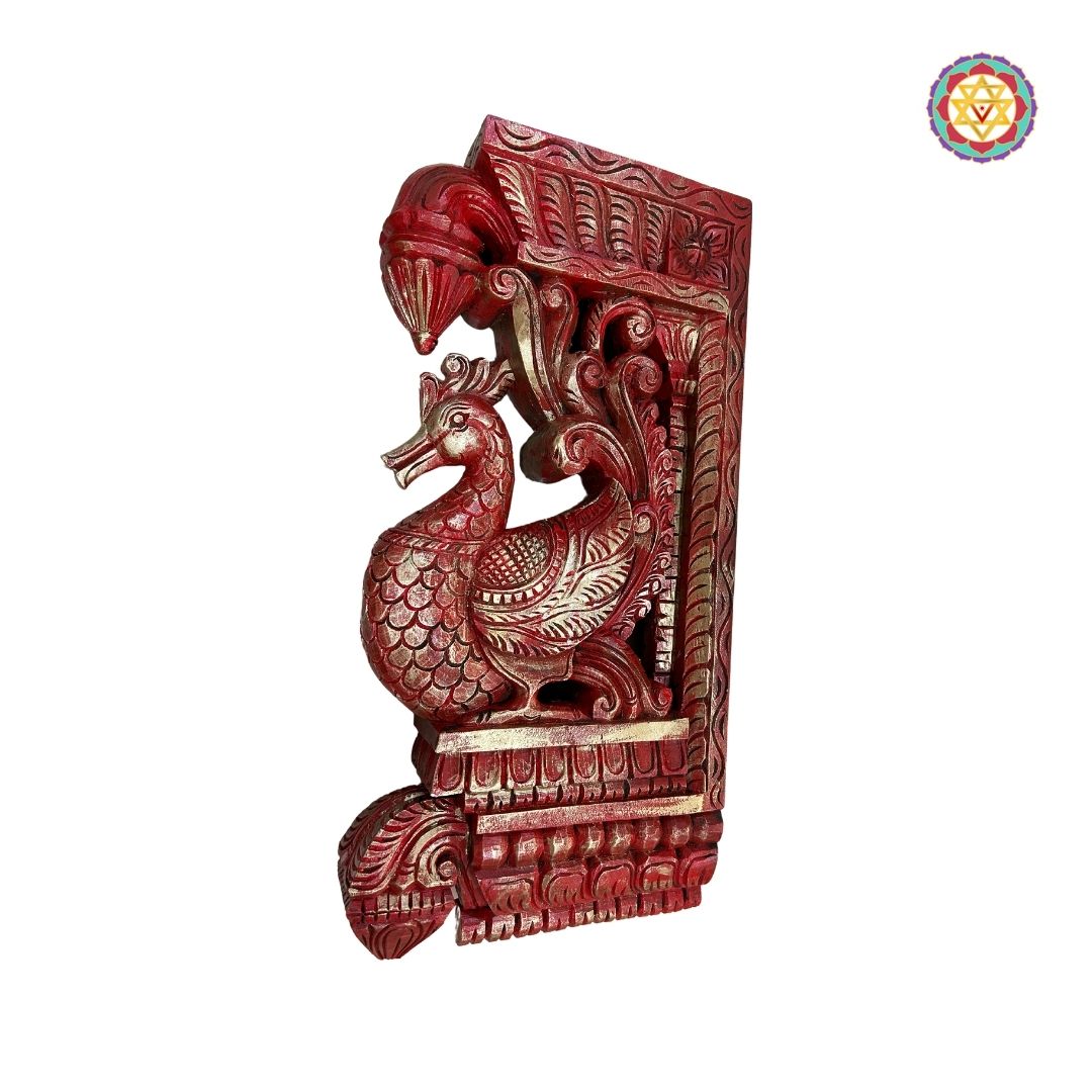 Intricately Handcarved Beautiful Standing Hamsa Bird (Annapakshi) Paired Wooden Wall Brackets (Single))
