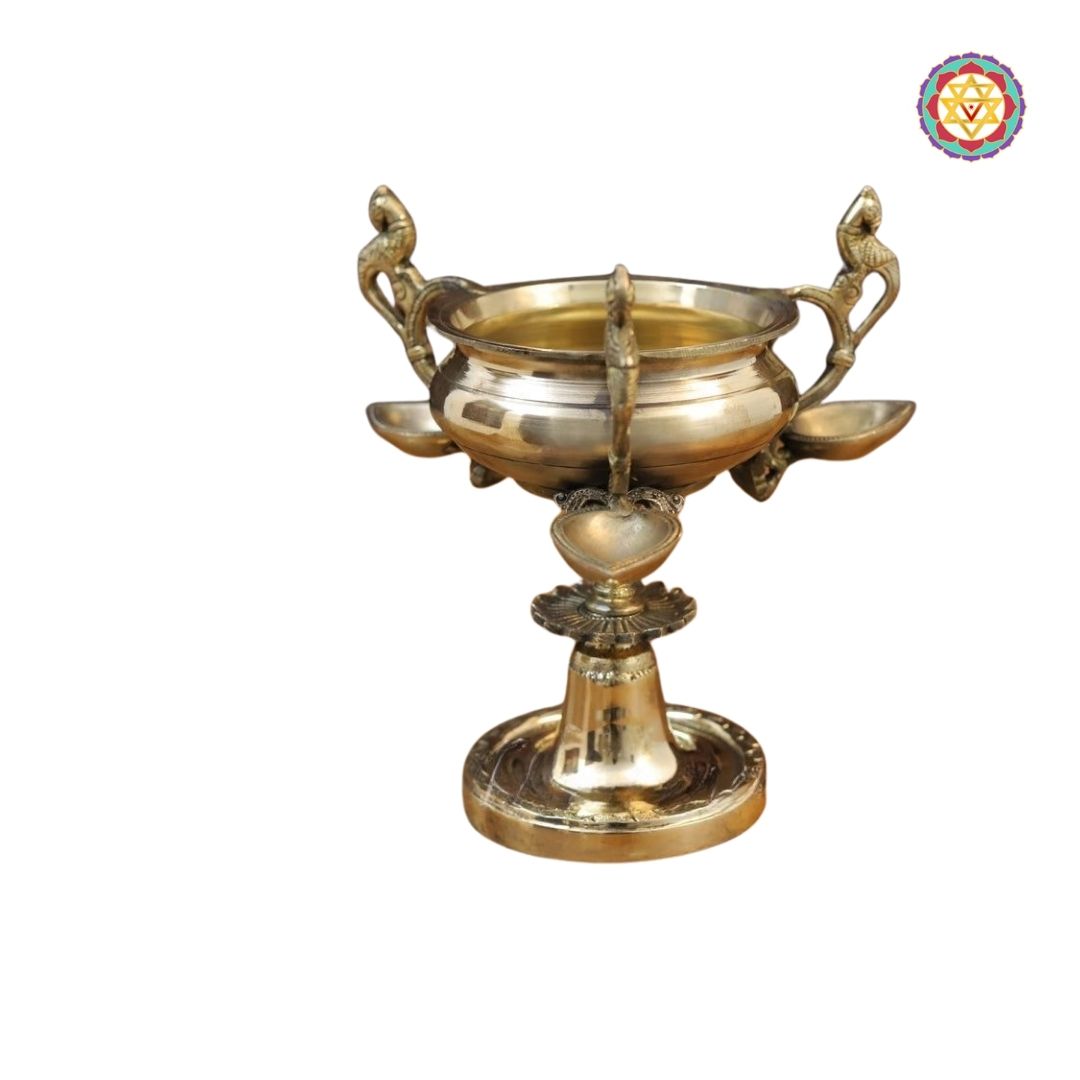 Brass Diya with Peacock Handles – Traditional Golden Elegance (9.5”)