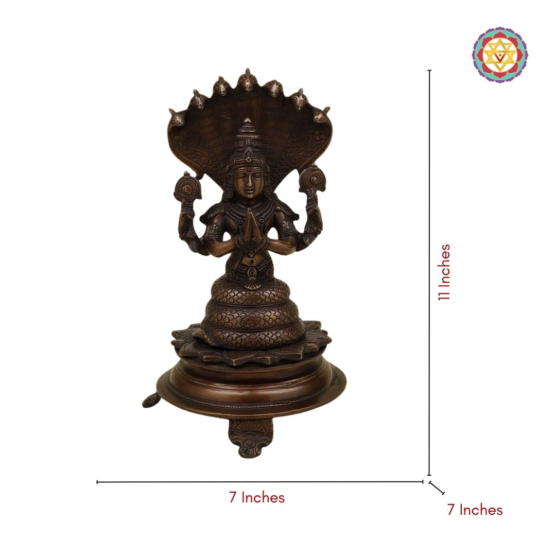 Brass Patanjali Statue ,God of yoga – Copper Finish – 11”
