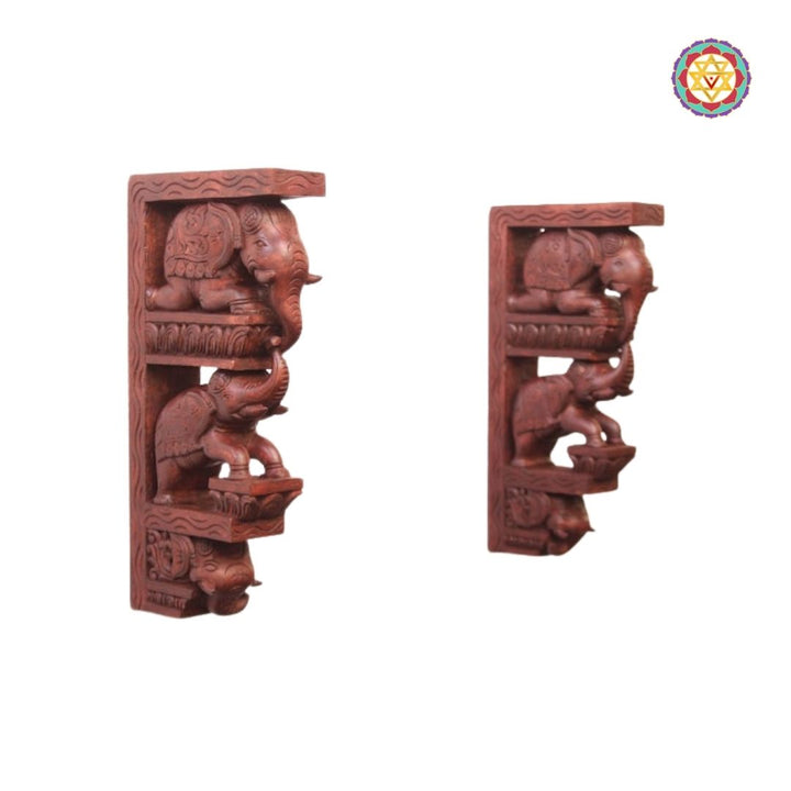 Traditional wooden wall bracket with elephant carving