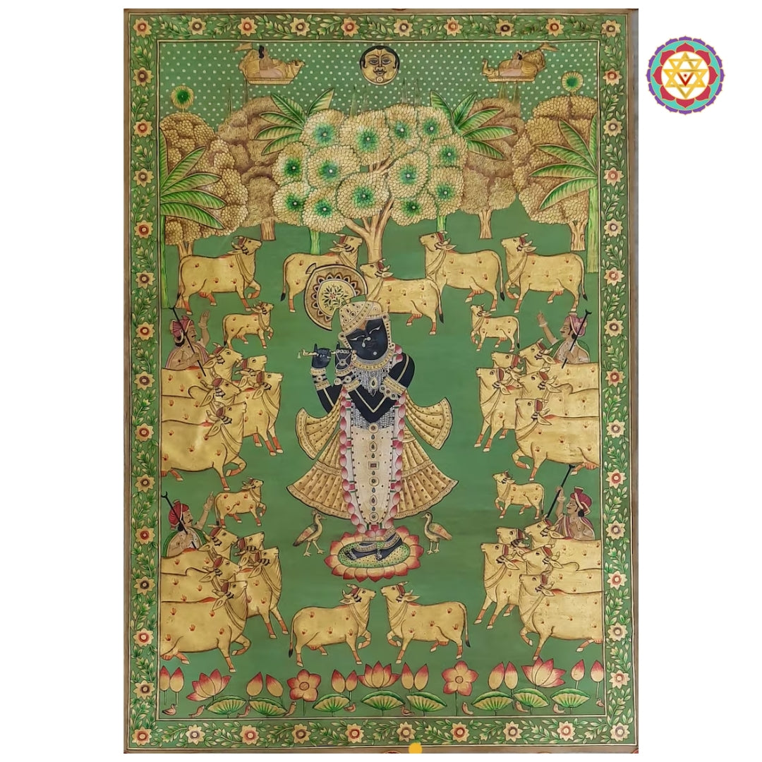 Pichwai-Shreenathji with cows,vintage finish