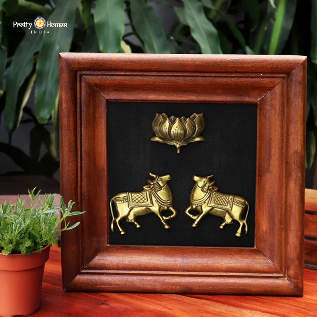 Pichwai art inspired brass wall frame