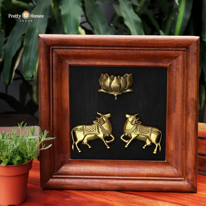 Pichwai art inspired brass wall frame