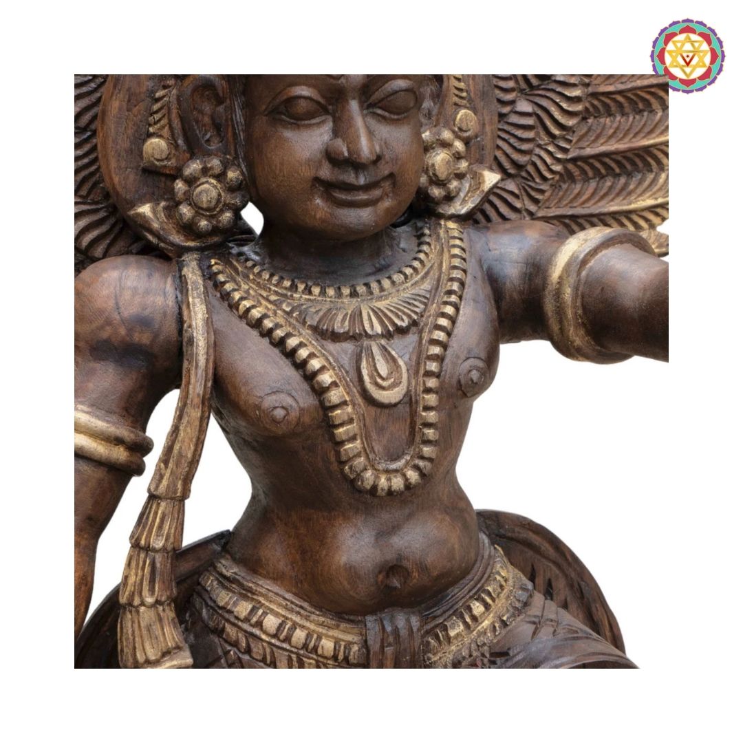 wooden garuda tabletop decor angled shot highlighting craftsmanship