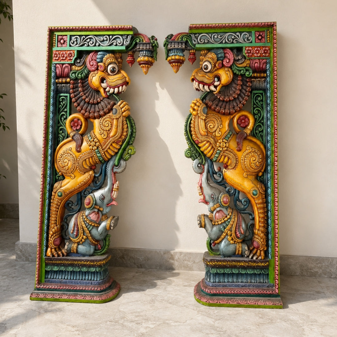 Heritage Elephant with Yali Bracket — Hand-Carved Corbel (each)
