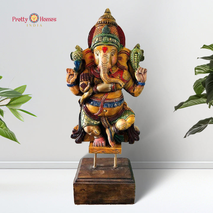 Hand Carved Dancing Ganesha on stand ,table top