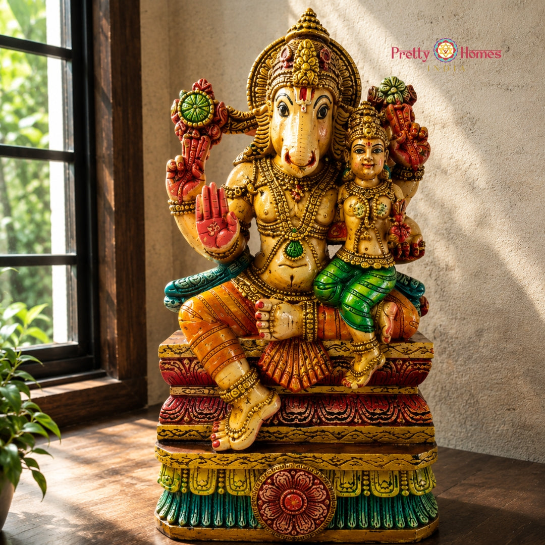Superfine Woodcarved Hayagriva with Lakshmi Decorative Statue