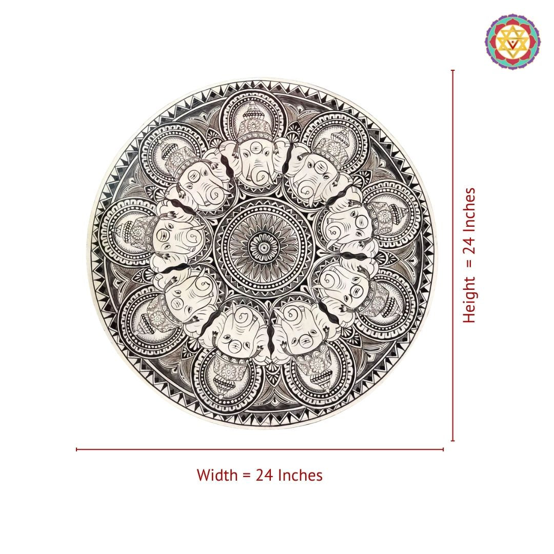 Close view of monochrome pattachitra Ganesha artwork with fine detailing