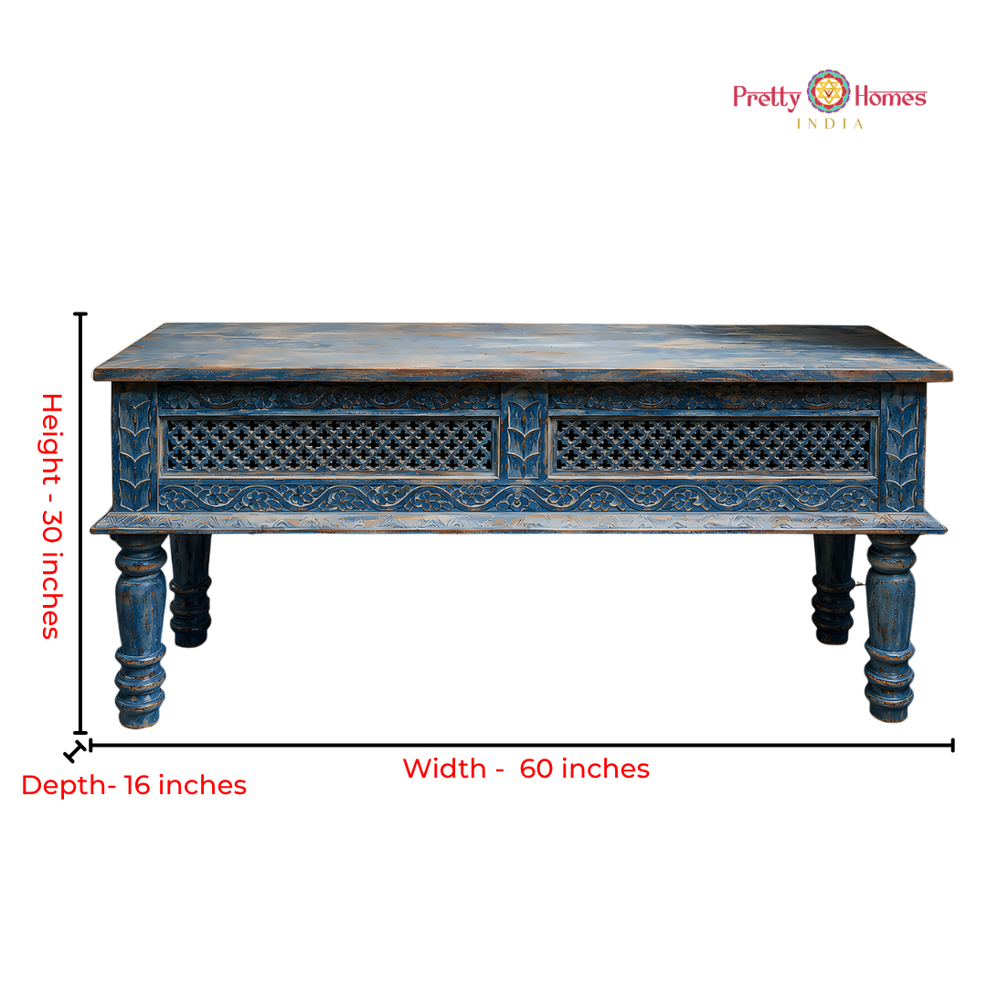 Wood-Carved Console Table with Storage