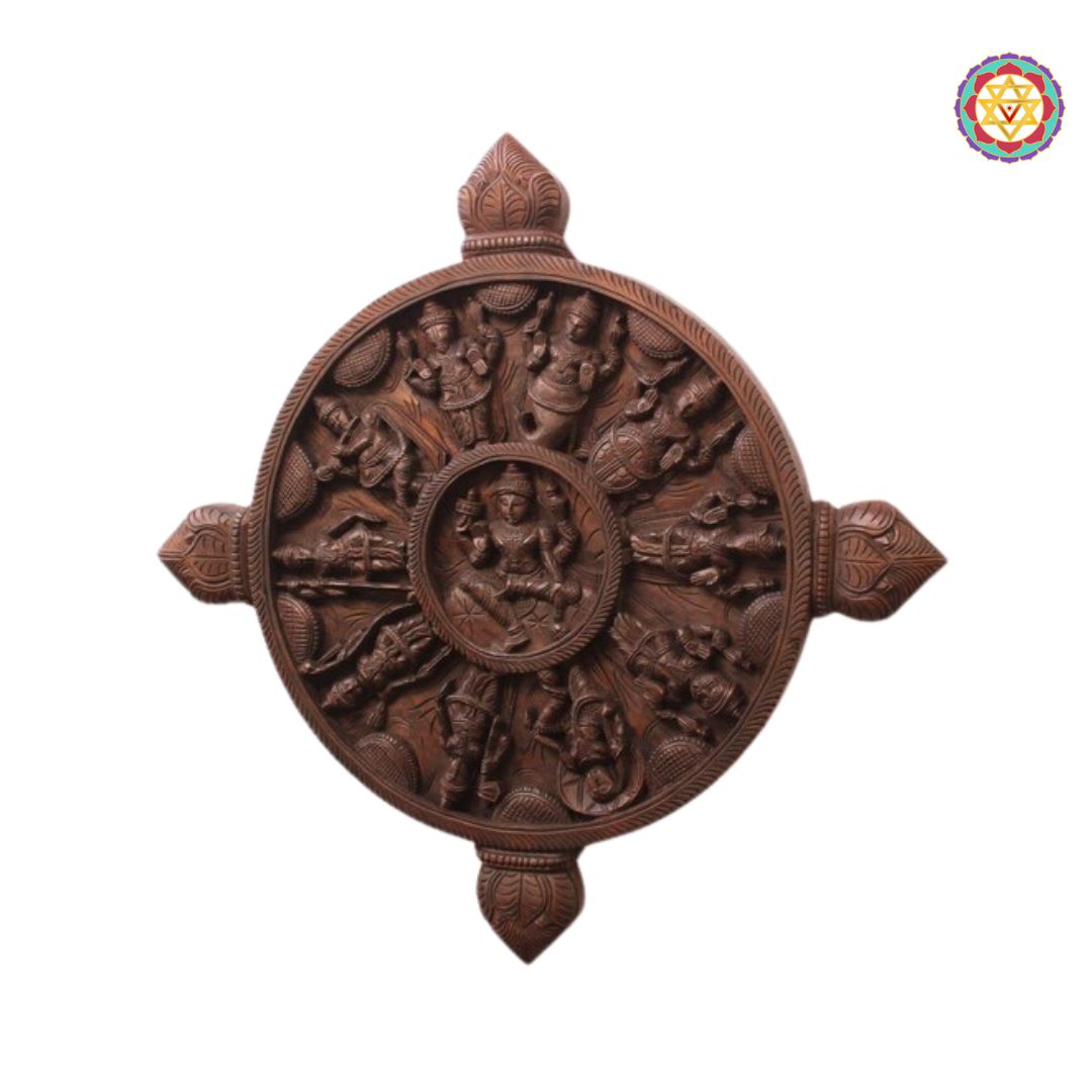 Decorative wooden panel with carvings on a white background. Side view showing carved details and depth

