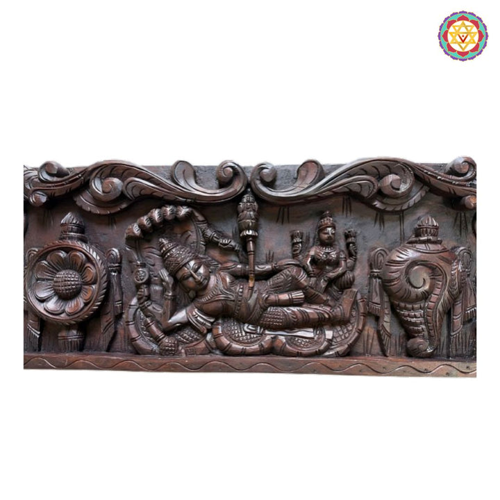 Horizontal Handcarved Panel – Lord Vishnu Resting / Ranganathar Swamy with Shankh & Chakra