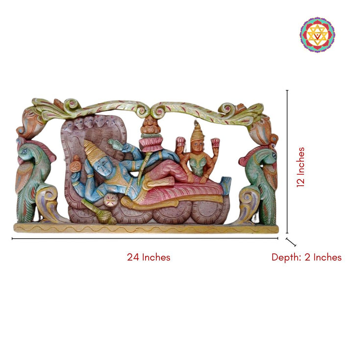 Dimensions of Vishnu wood wall carving panel – 24x12 inches